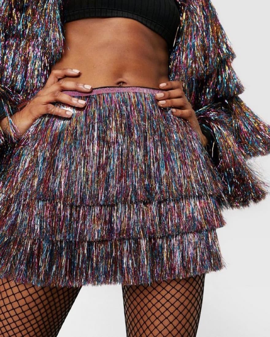 Metallic Tiered Tinsel Fring Shorts - Image 1