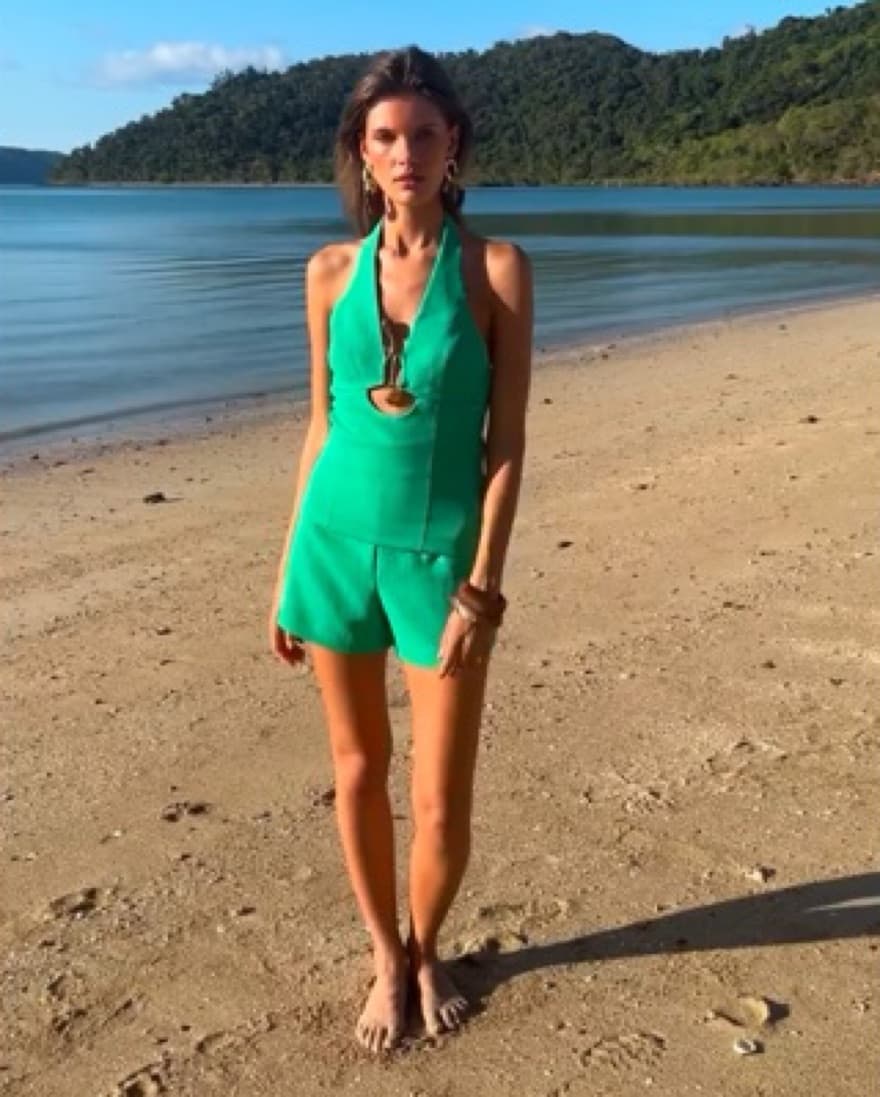 Kookai Oyster Trim Halter Set In Green  - Image 5