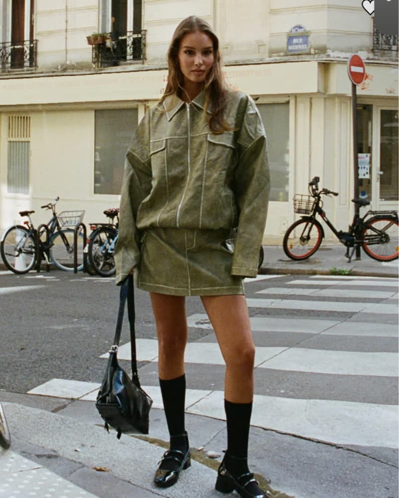 Faux Leather Mini Skirt And Jacket Set - Image 2