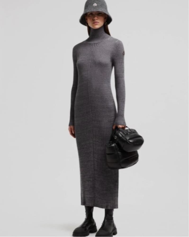 Grey Moncler Ribbed Maxi Dress - Image 2