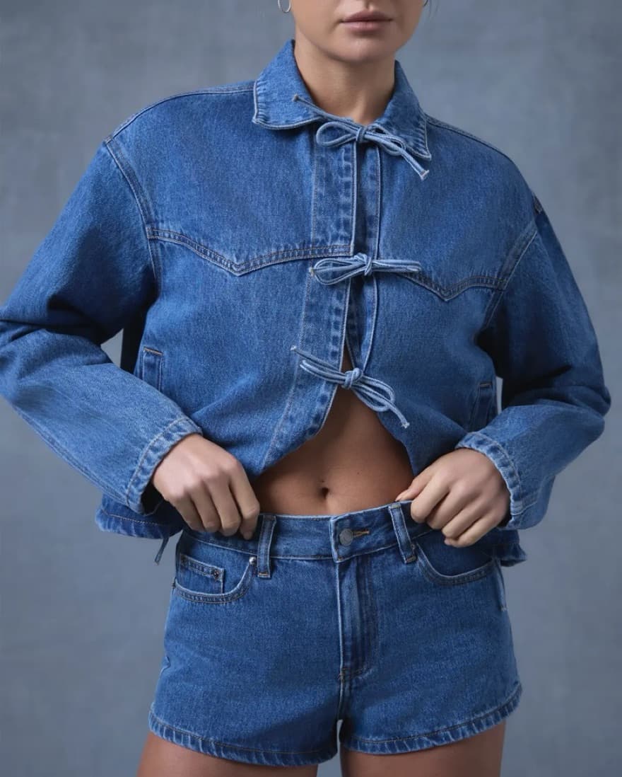 Tie Front Denim Jacket - Image 2