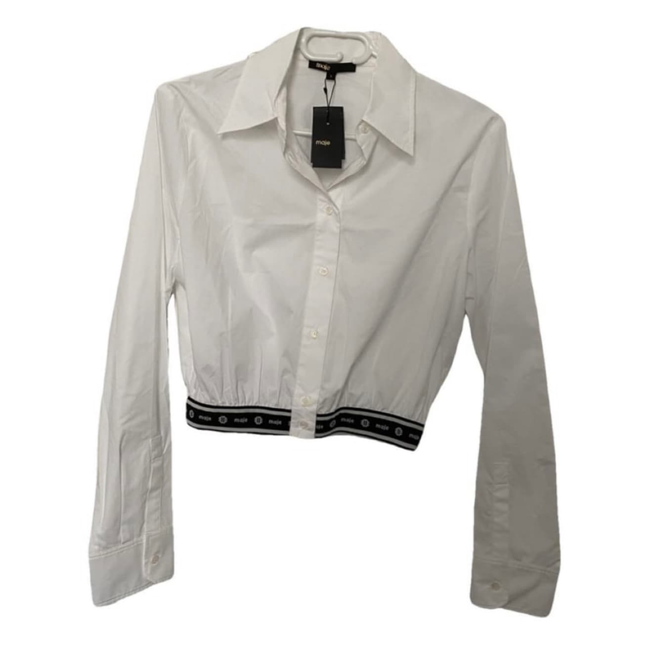 Maje Long Sleeve Button Down Crop Top - Image 1