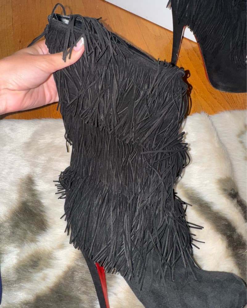 Black Fringe Vintage Louboutin Boots - Image 3