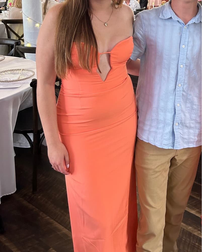 Bardot Strapless Coral Dress - Image 1