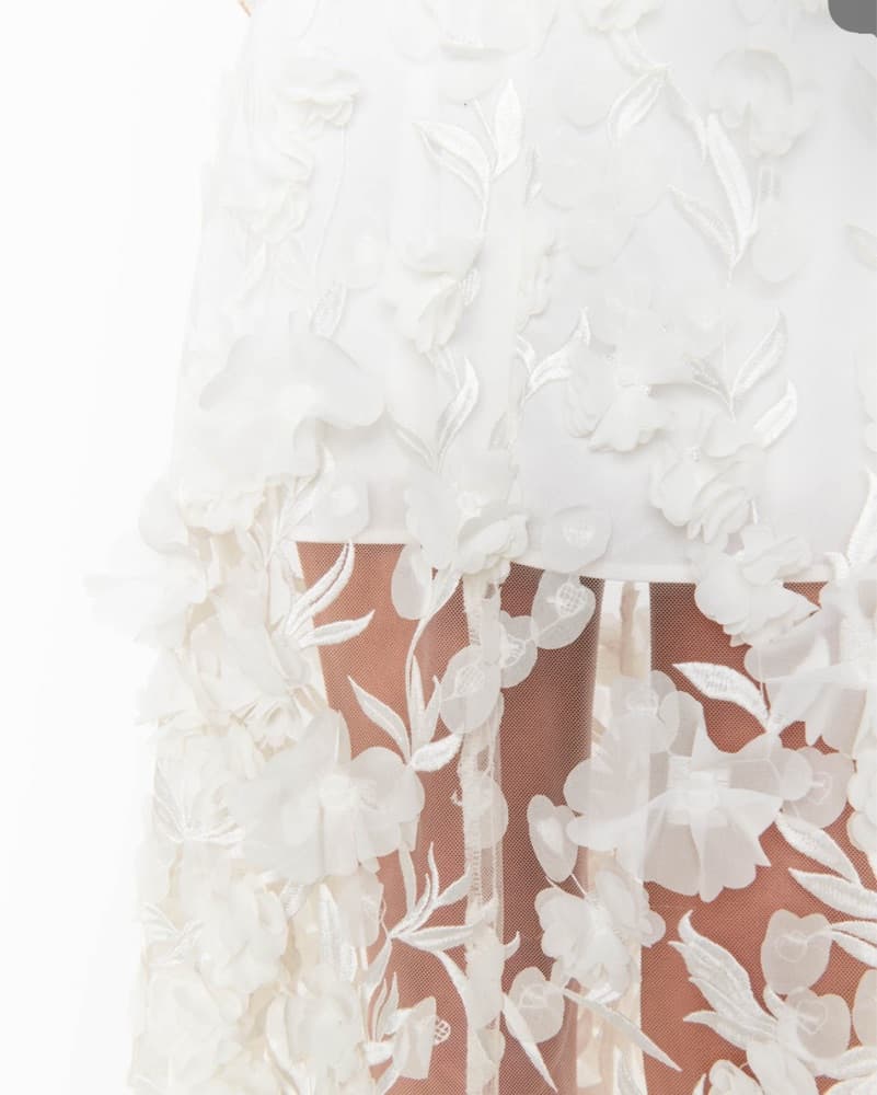 Floral 3D Embroidery White Dress  - Image 3