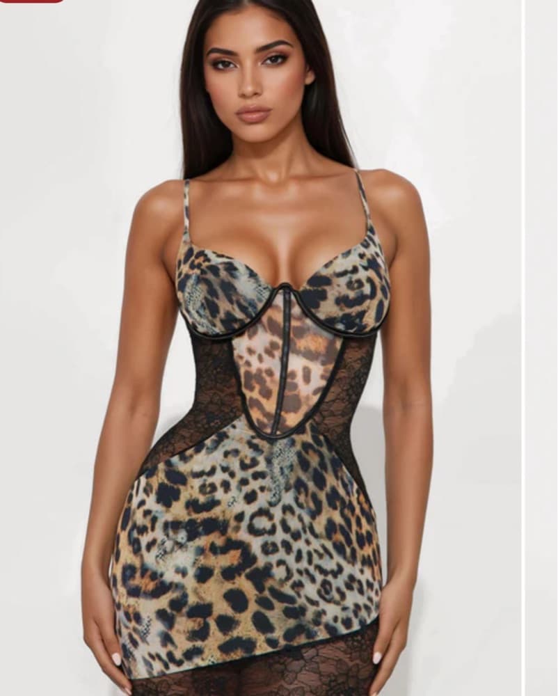 Leopard Black Lace Mesh Maxi Dress - Image 2