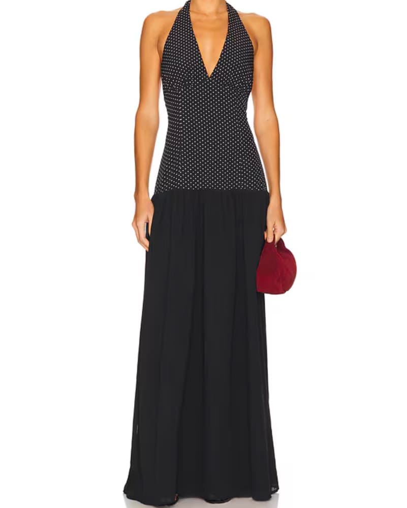 Lile Maxi Dress in Black Polka Dot  - Image 1