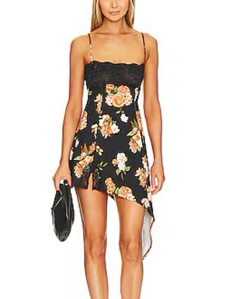 Floral Lace Trim Asymmetric Dress - Image 1