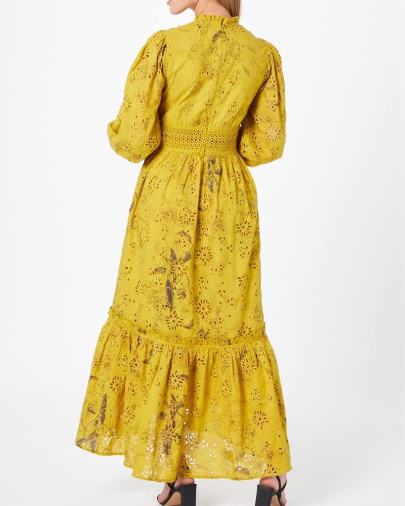 AllSaints Yellow Broderie Long Dress - Image 3