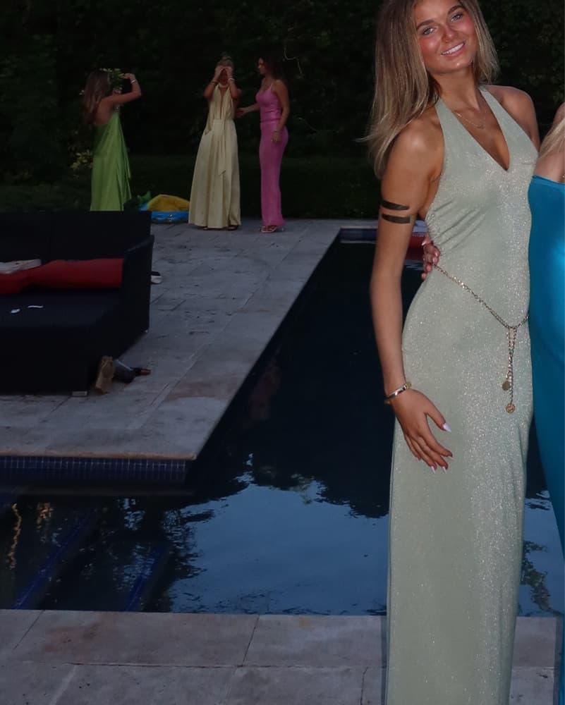 Tiger Mist Light Green Halter Maxi Dress - Image 2