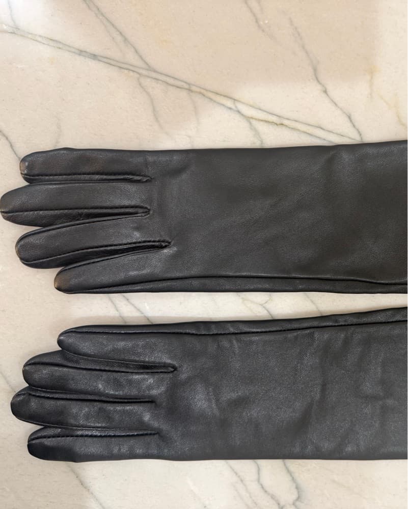 Genuine Long Black Leather Gloves  - Image 3