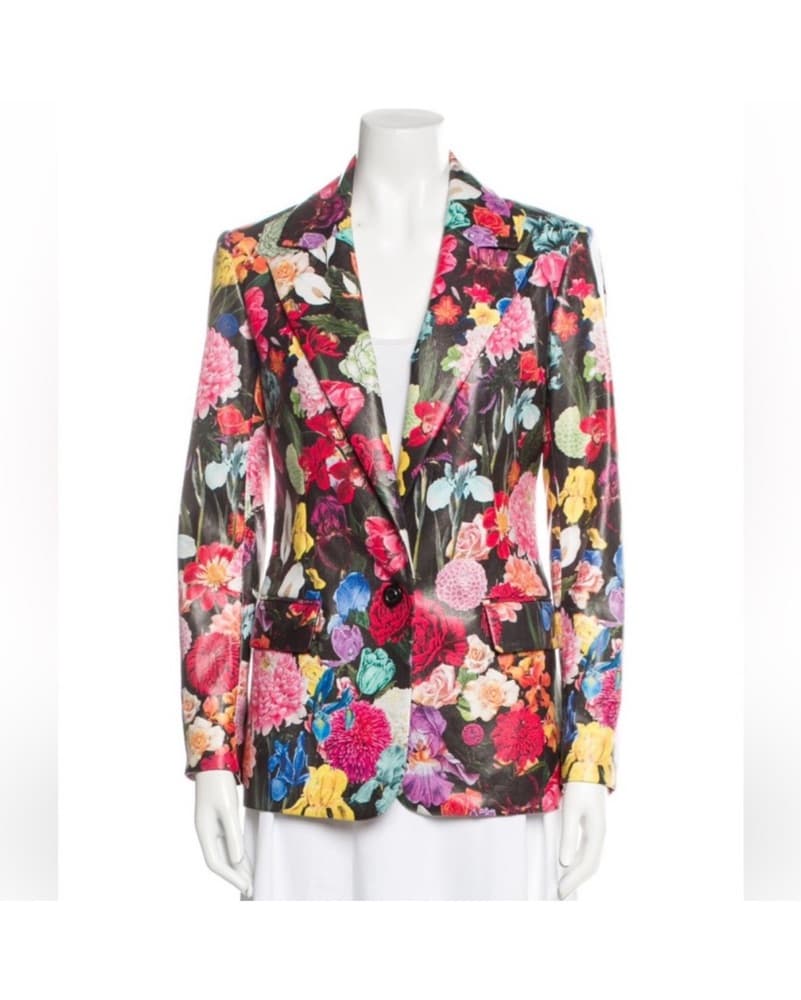 Alice+Olivia Faux Leather Floral Blazer - Image 1