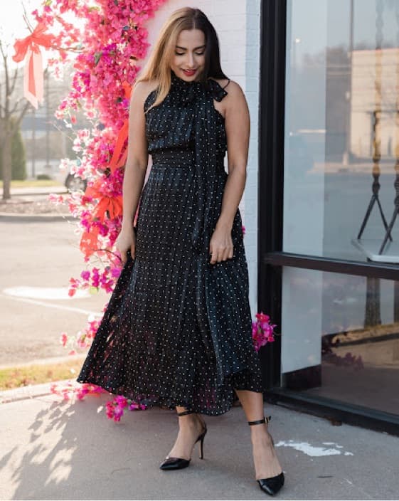 Sachin & Babi Polka Dot Halter Midi Dres - Image 2