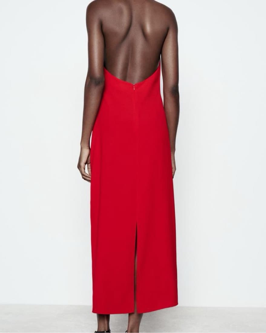 ZARA Red Halter Midi Dress - Image 4