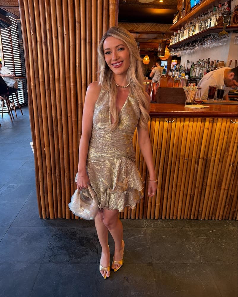 PatBo Gold Dust Lurex Plunge Mini Dress - Image 2