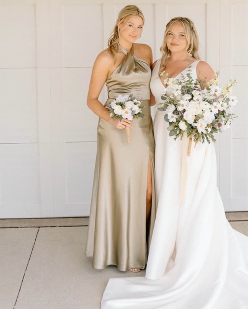 Birdy Grey Moss Satin ‘Monica’ Dress - Image 1