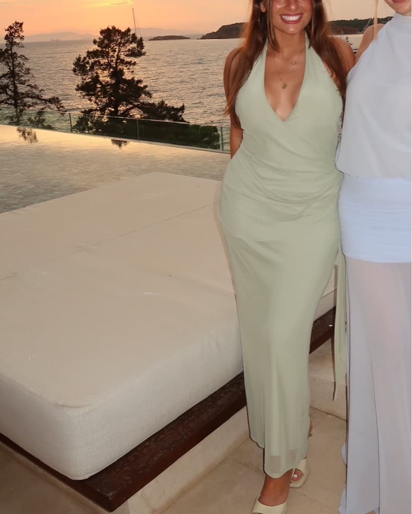Elegant Mint Green Halter Maxi Dress - Image 1