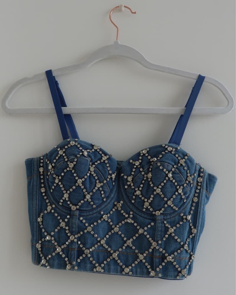 Rhinestone Denim Corset - Image 1
