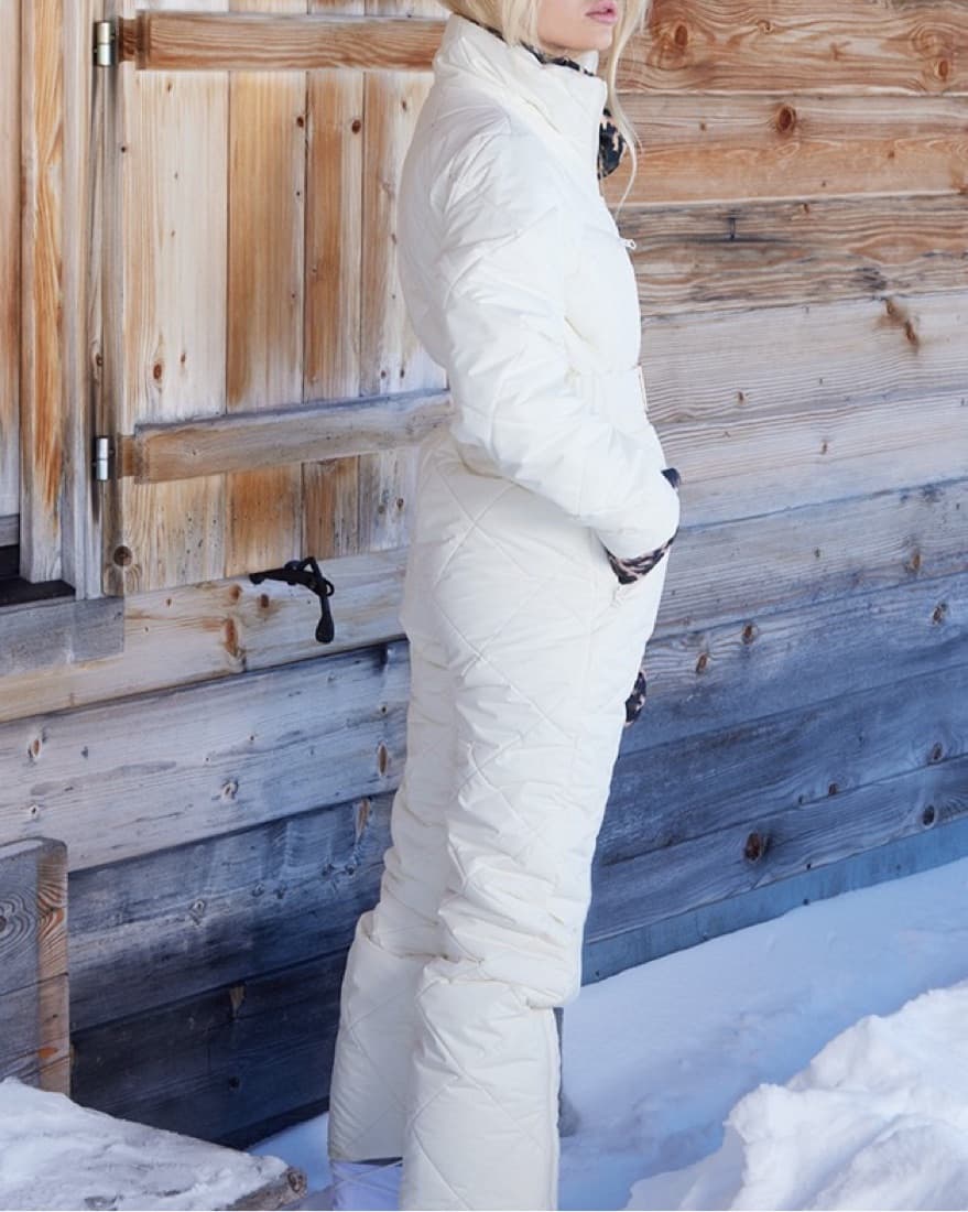 SKI CREAM DIAMOND QUILTED BELTED SNOWSUI - Image 5
