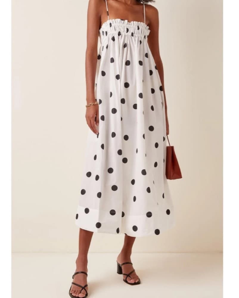 Ganni Smocked Polka Dot Midi Dress - Image 1