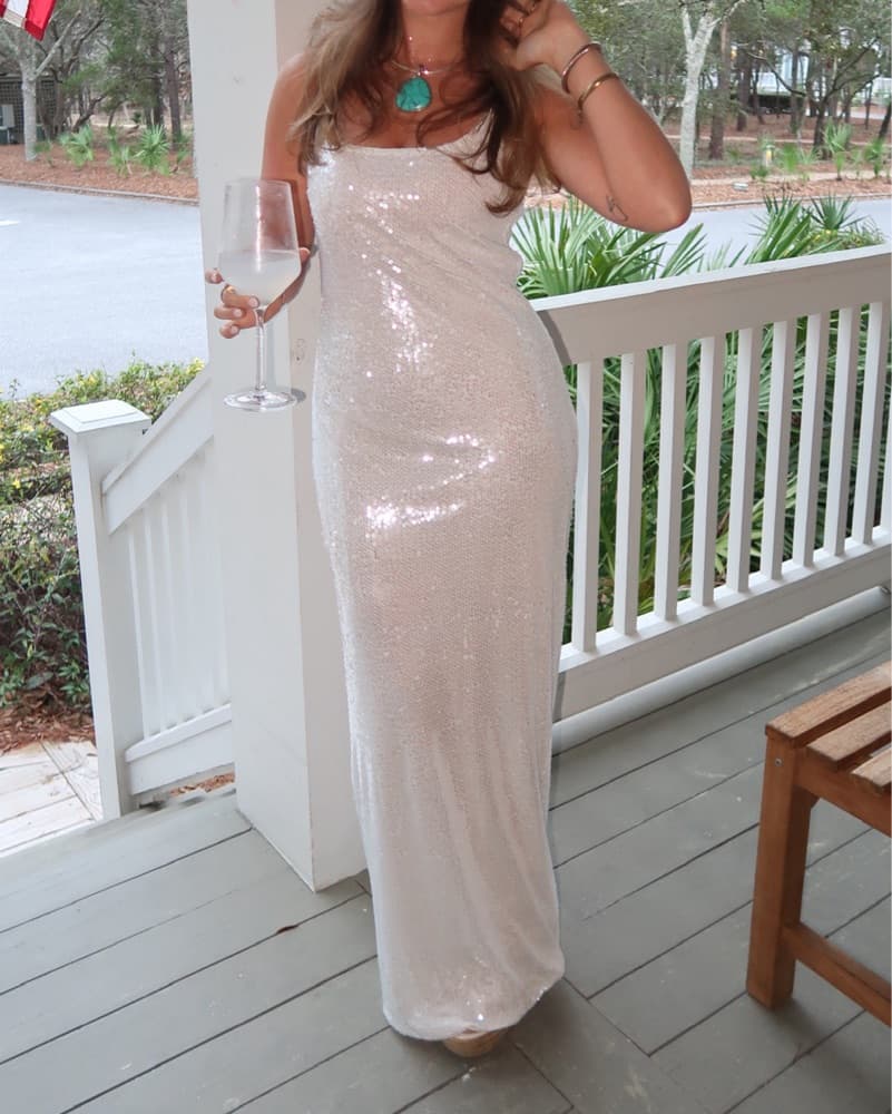 12th Tribe White/Ivory Sequin Maxi Dress - Image 2