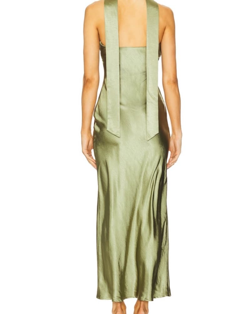 Angelina Neck Tie Maxi Dress In Olive - Image 3