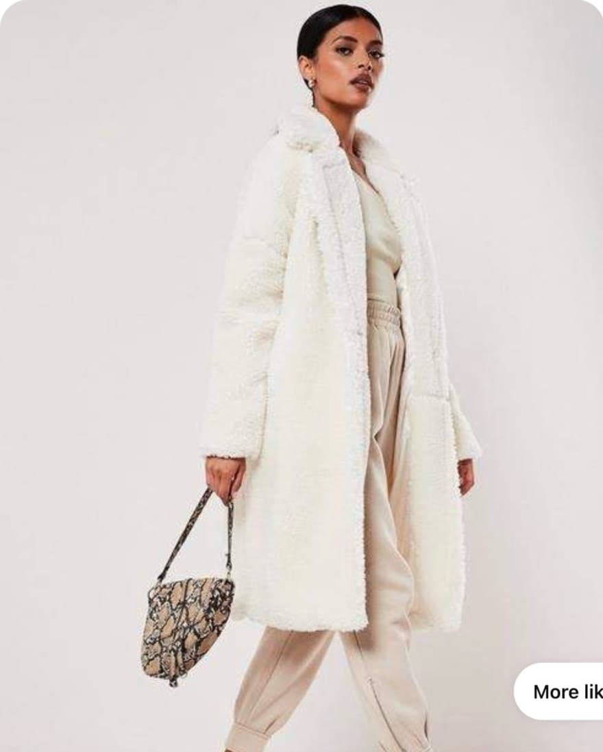 White borg Teddy Seam Longline Coat - Image 1