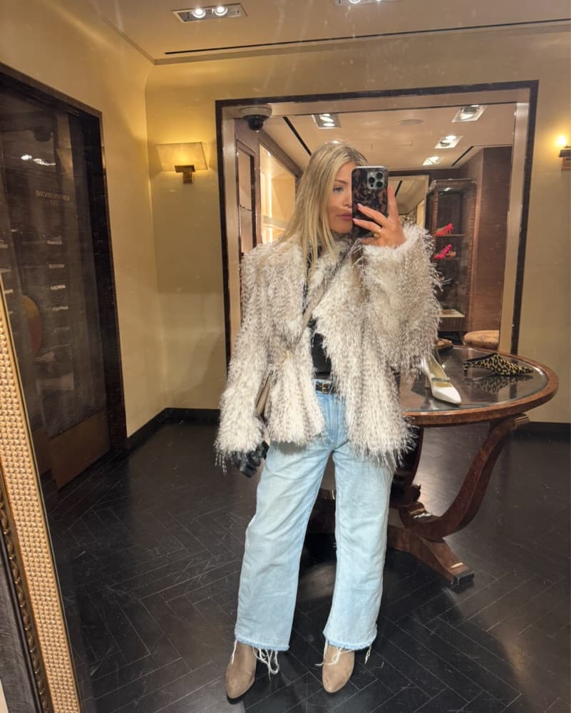 Faux Fur Black & White Coat - Image 2