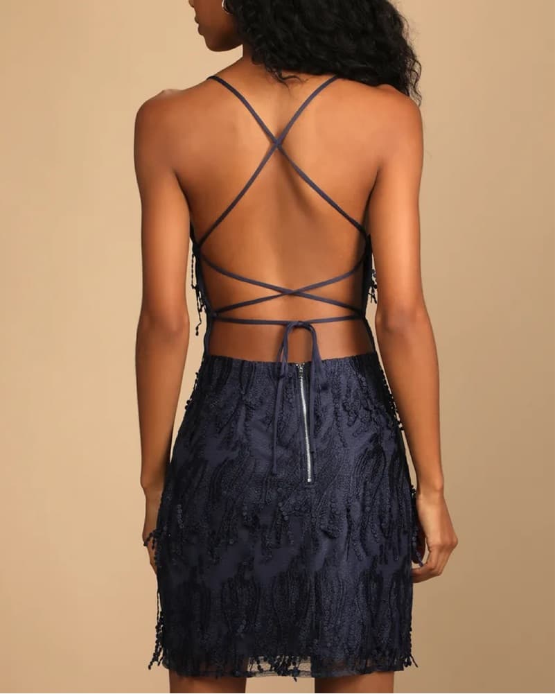 Lulus Navy Open Back Mini Dress - Image 2
