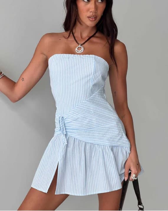 Strapless Mini Dress Blue Stripe - Image 1