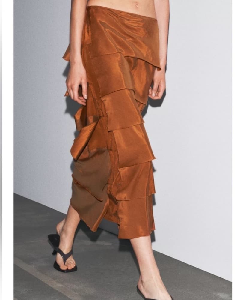 Zara Rust Suede Ruffle Midi Skirt - Image 1