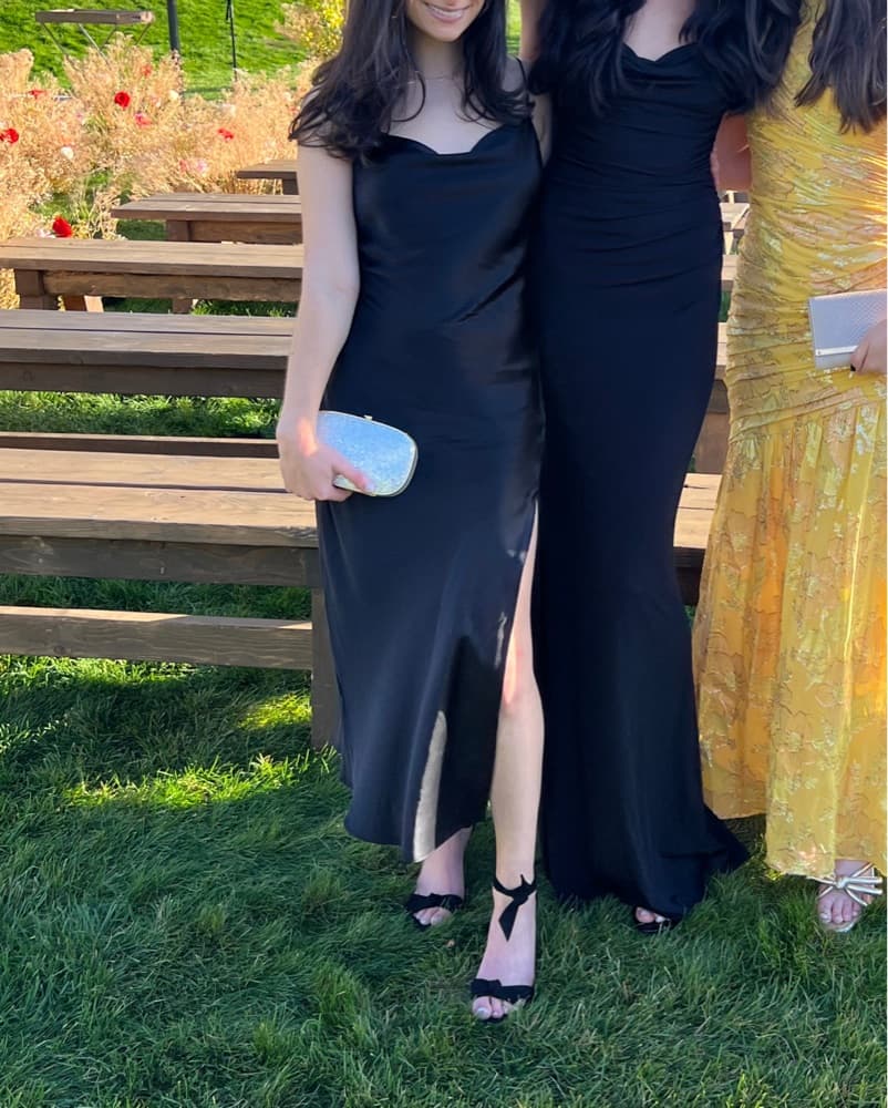 Elegant Black Satin Midi Dress - Image 1