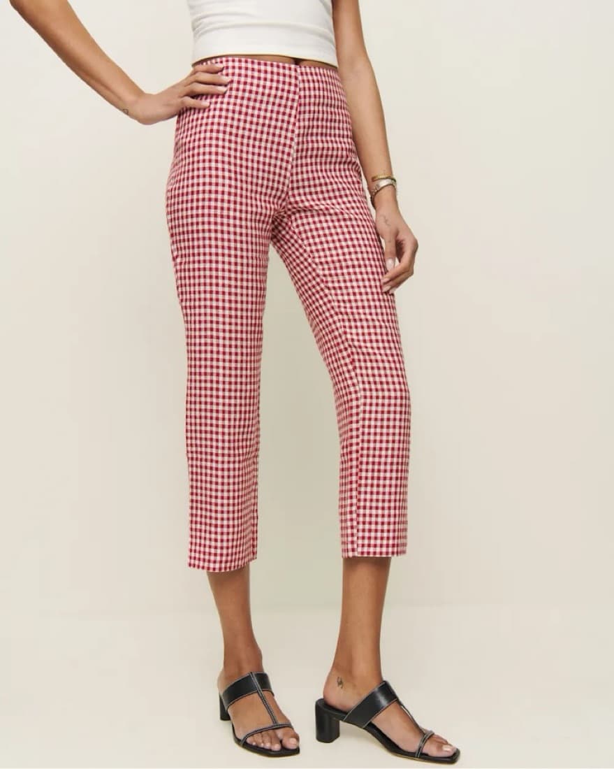 Linen Low Rise Gingham Pant - Image 1