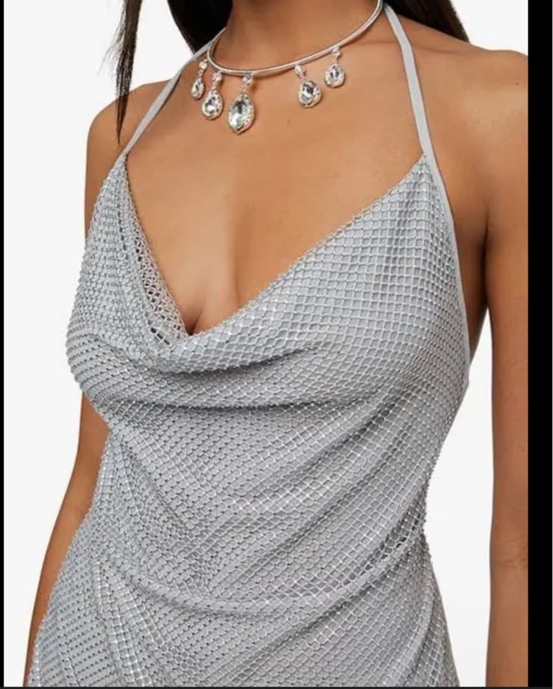 WEWOREWHAT Crystal Cowl Neck Top - Image 2