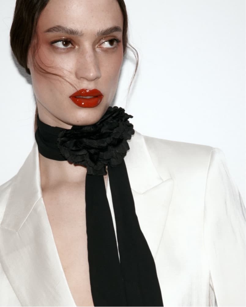 ZARA Black Floral Appliqué Scarf - Image 1