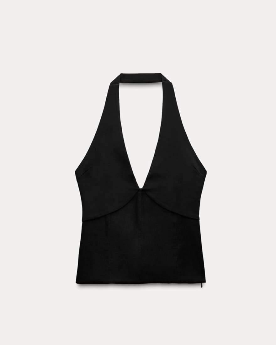 Zara Black Ruched Halter Top - Image 1