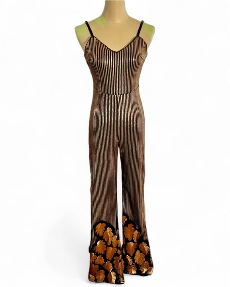 Black & gold Striped Sequin Jumpsuit - Image 1
