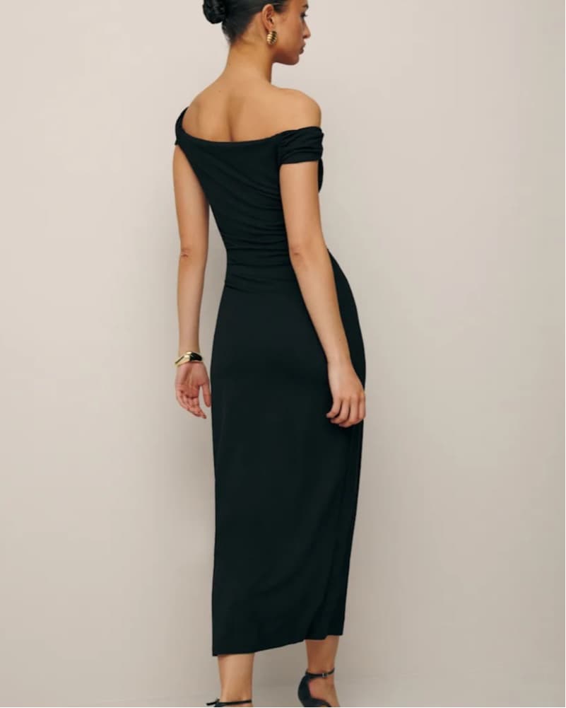 Reformation Black Midi Asymetrical Dress - Image 2