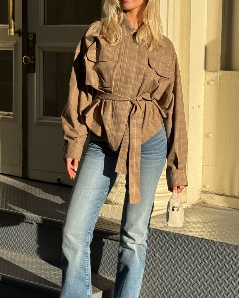 Theory Belted Plaid Trench - Image 4