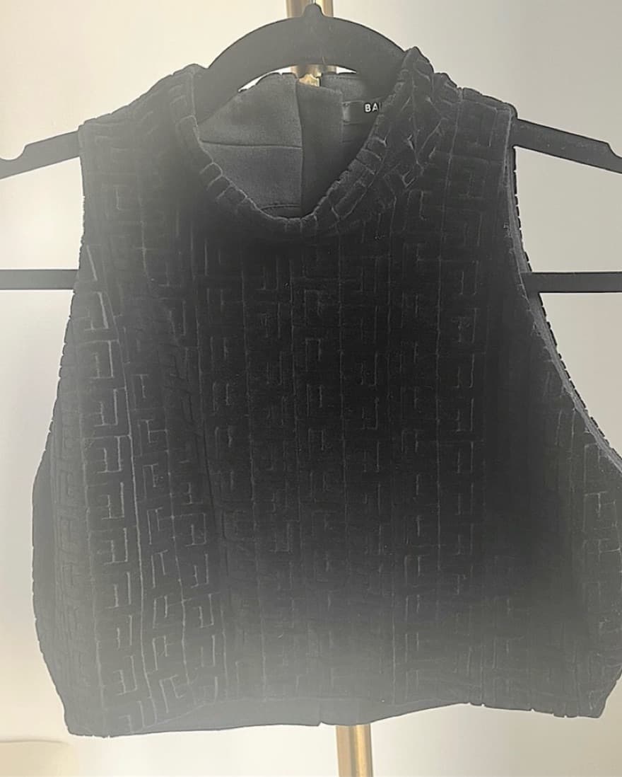 Balmain Velvet Monogram Crop Top - Image 3