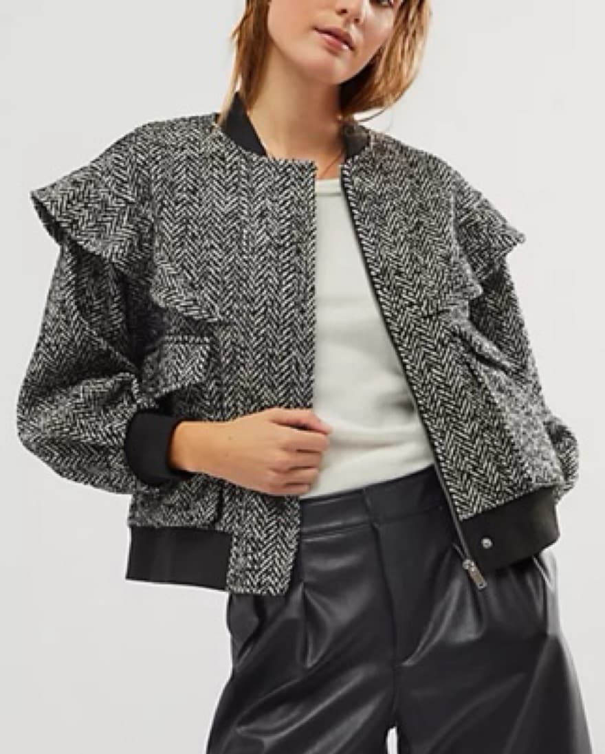 Free People Houndstooth Bomber Jacket - Image 1
