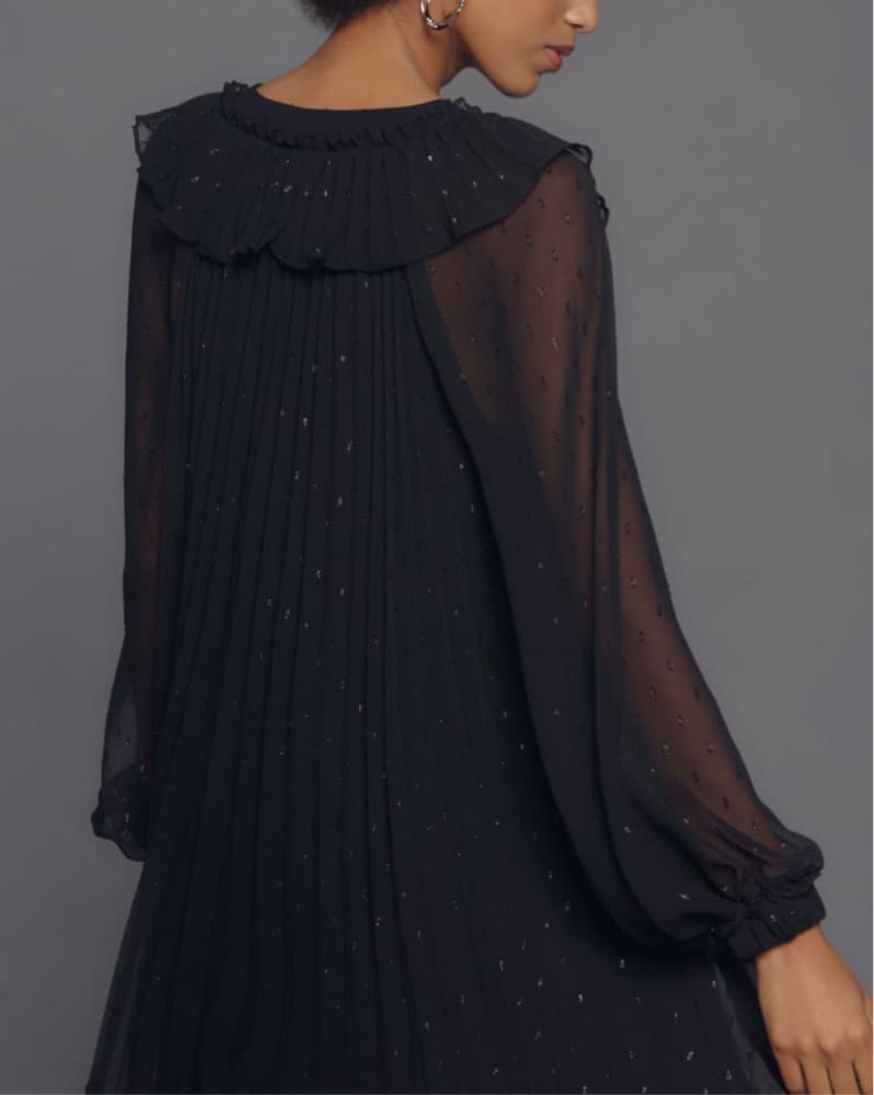 Sparkling Black Ruffled Mini Dress - Image 2