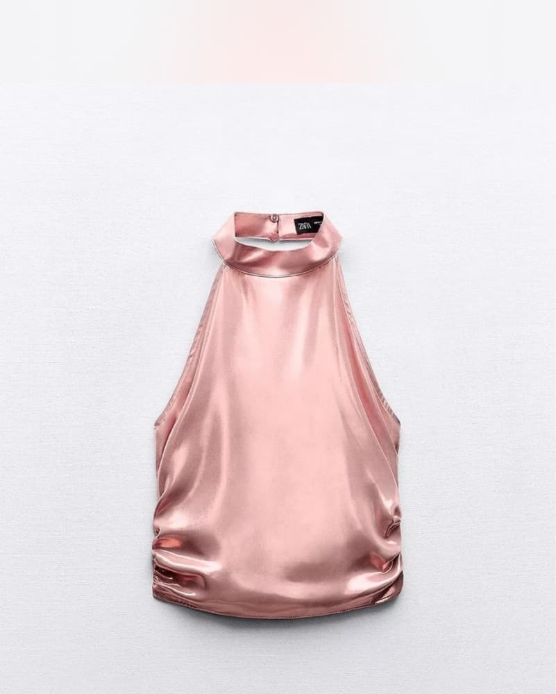 Zara PINK METALLIC FOIL TOP - Image 1