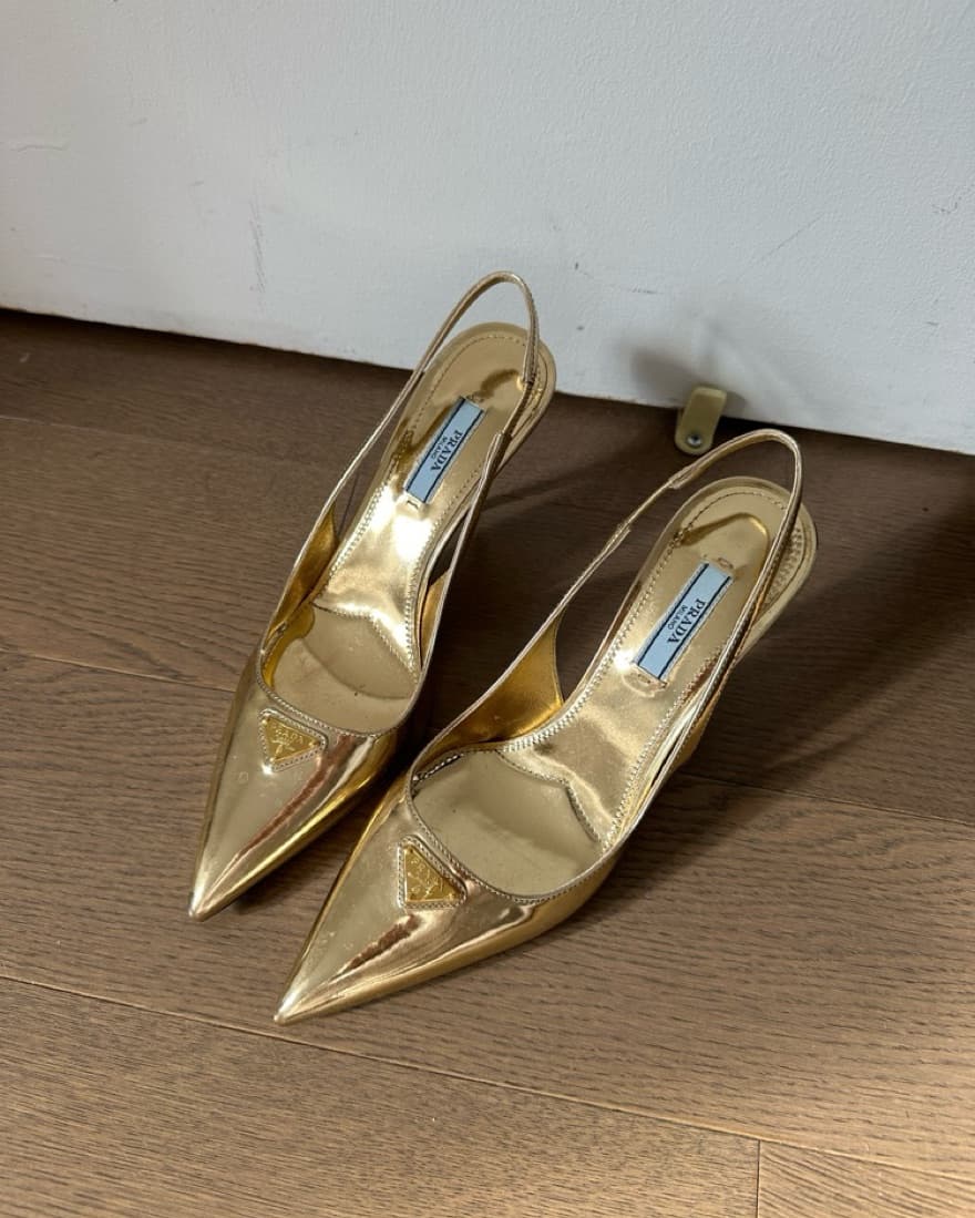$1,300 Prada Gold Slingback Heels - Image 3