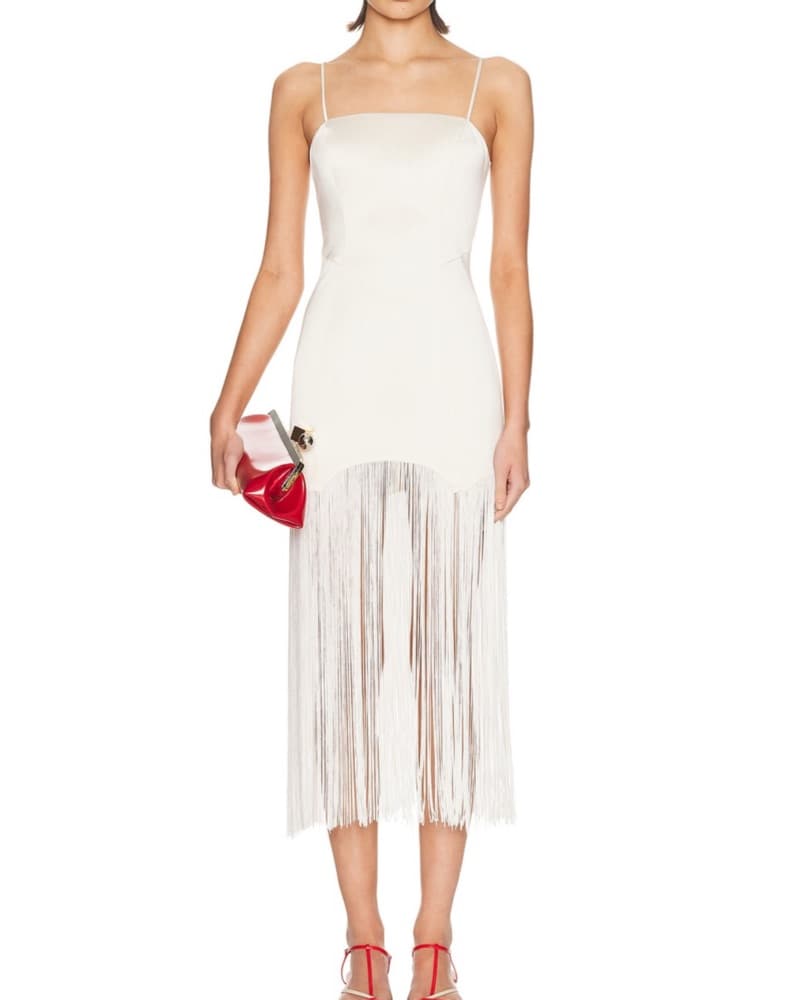 White Satin And Fringe Dress - Image 1