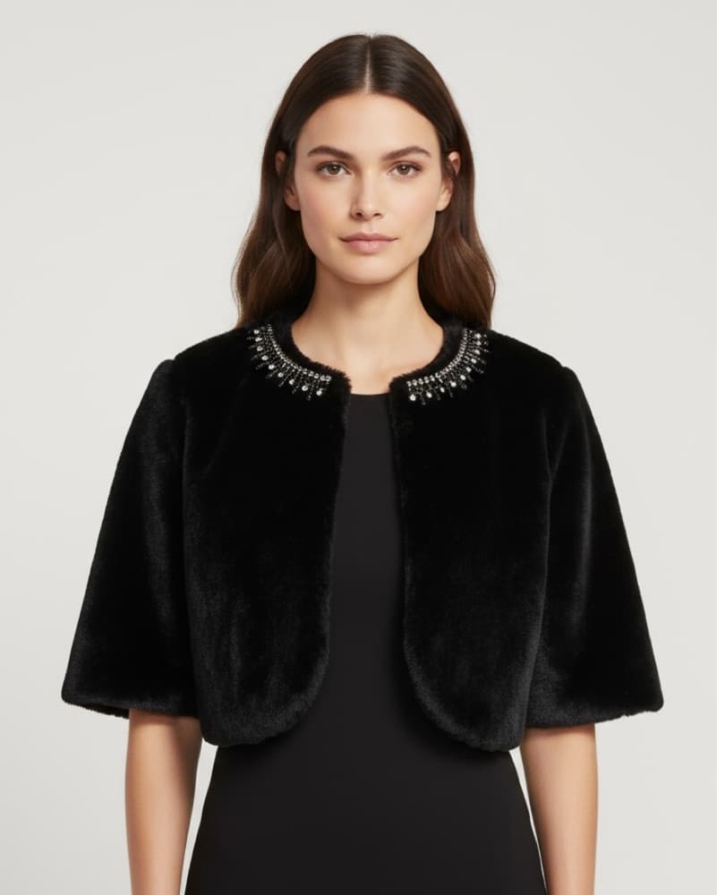 Faux Fur Jacket Capulet M Black Jeweled  - Image 1