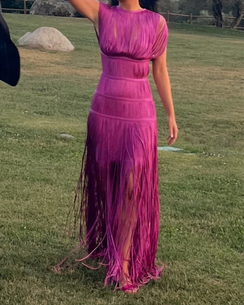 Herve Leger Banded Fringe Magenta Gown - Image 4