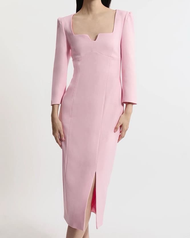 Pale Pink Midi Structured Crepe Dress  - Image 1