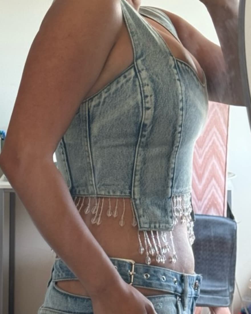 Ganni Embellished Denim Crop Tank - Image 4
