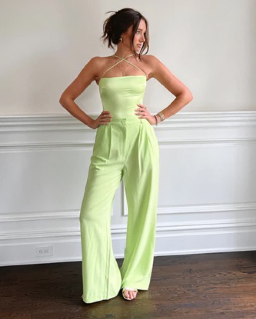 Lime Green Cropped Blazer & Trouser Set - Image 2